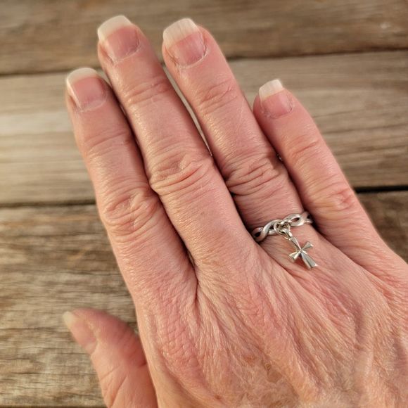 Retired James Avery Sterling Saint Teresa Dangle Ring - Picture 6 of 6